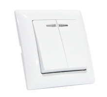 Вимикач 2-клавішний з підсвічуванням білий TINA