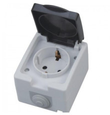 Розетка накладна 1-на із заземленням із кришкою "ATOM"