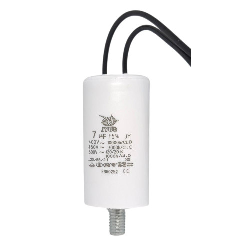 Конденсатор CBB-60 L 7 мкФ mF 450 VAC (±5%) JYUL (30х60 mm) крепление болт ( 1010696 )