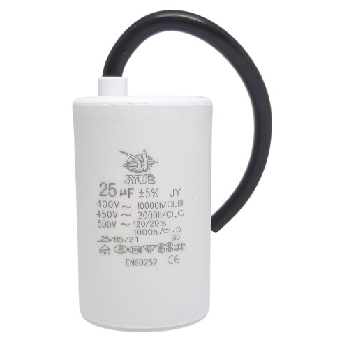 Конденсатор CBB-60 25 мкФ mF 450 VAC (±5%) JYUL (45х70 mm) Big кабель ( 1017793 )
