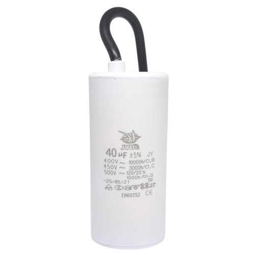 Конденсатор CBB-60 40 мкФ mF 450 VAC (±5%) JYUL (45х93 mm) кабель ( 1017796 )