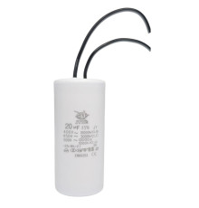 Конденсатор CBB-60 20 мкФ mF 450 VAC (±5%) JYUL (35х70 mm) Small (маленький) гнучкі висновки