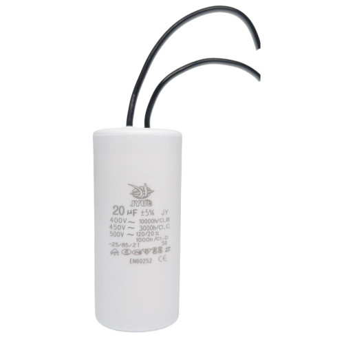 Конденсатор CBB-60 20 мкФ mF 450 VAC (±5%) JYUL (35х70 mm) Small (маленький) гнучкі висновки ( 1017987 )