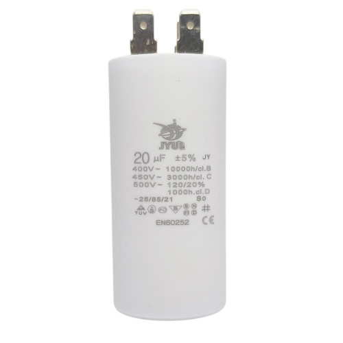 Конденсатор CBB-60 H 20 мкФ mF 450 VAC (±5%) JYUL (35*70 mm) Small (маленький) клеммы ( 1017988 )