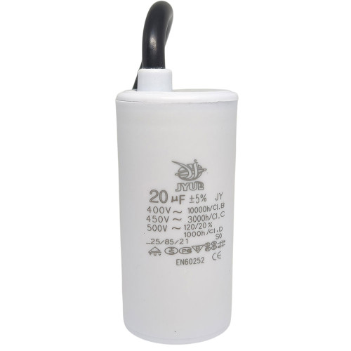 Конденсатор CBB-60 20 мкФ mF 450 VAC (±5%) JYUL (35х70 mm) Small (маленький) кабель ( 1017992 )