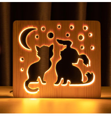 Світильник нічник ArtEco Light з дерева LED "Кіт та песик" з пультом та регулюванням світла, колір теплий білий