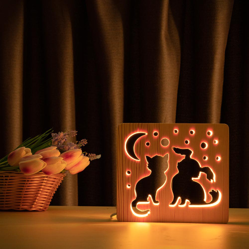Светильник ночник ArtEco Light из дерева LED "Кот и собачка" с пультом и регулировкой цвета, RGB ( 1020355 )