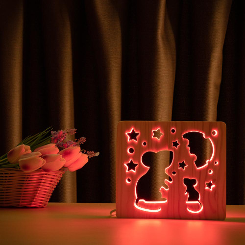 Светильник ночник ArtEco Light из дерева LED "Мышки и сыр" с пультом и регулировкой цвета, RGB ( 1020367 )