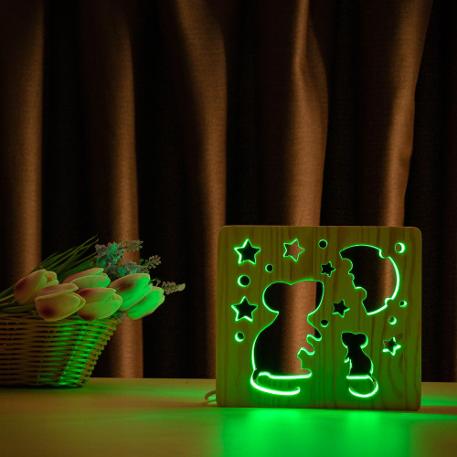 Светильник ночник ArtEco Light из дерева LED "Мышки и сыр" с пультом и регулировкой цвета, RGB ( 1020367 )