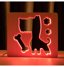 Світильник нічник ArtEco Light з дерева LED "Пес та кісточка" з пультом та регулюванням кольору, RGB