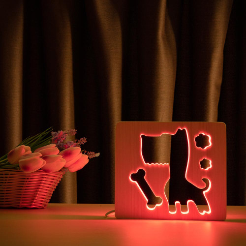 Світильник нічник ArtEco Light з дерева LED "Пес та кісточка" з пультом та регулюванням кольору, RGB ( 1020371 )