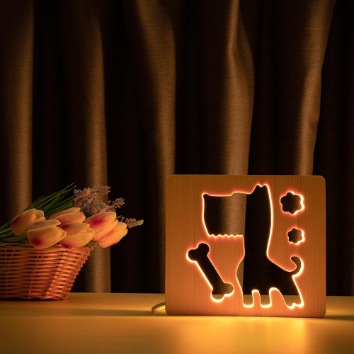 Світильник нічник ArtEco Light з дерева LED "Пес та кісточка" з пультом та регулюванням кольору, RGB ( 1020371 )