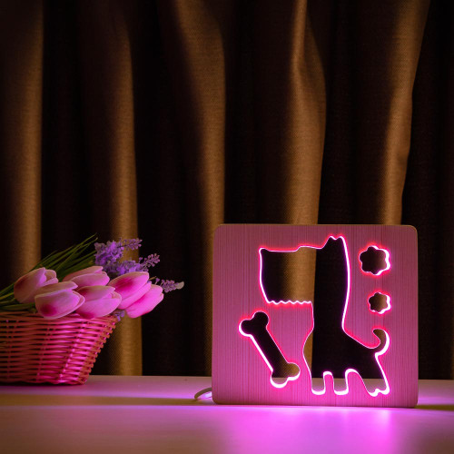 Світильник нічник ArtEco Light з дерева LED "Пес та кісточка" з пультом та регулюванням кольору, RGB ( 1020371 )
