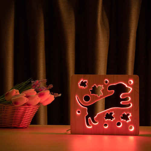 Светильник ночник ArtEco Light из дерева LED "Собака и птички" с пультом и регулировкой цвета, RGB ( 1020375 )