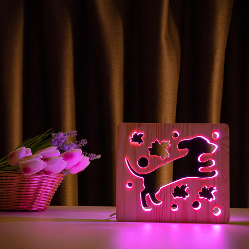 Светильник ночник ArtEco Light из дерева LED "Собака и птички" с пультом и регулировкой цвета, RGB ( 1020375 )