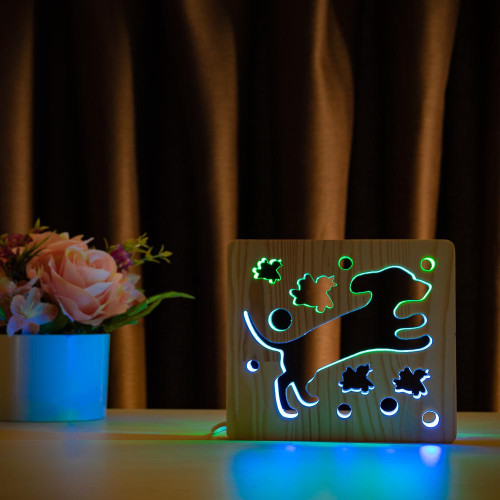 Светильник ночник ArtEco Light из дерева LED "Собака и птички" с пультом и регулировкой цвета, двойной RGB ( 1020376 )