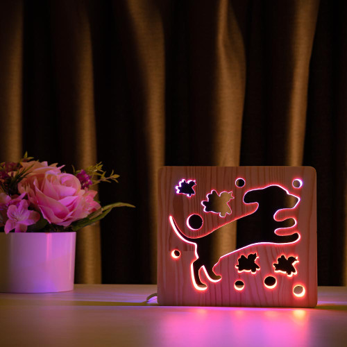 Светильник ночник ArtEco Light из дерева LED "Собака и птички" с пультом и регулировкой цвета, двойной RGB ( 1020376 )