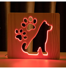 Світильник нічник ArtEco Light з дерева LED "Пес та сліди" з пультом та регулюванням кольору, RGB