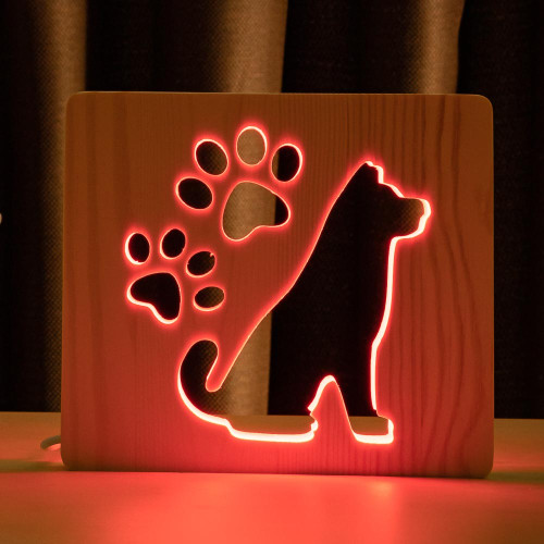 Светильник ночник ArtEco Light из дерева LED "Собака и следы" с пультом и регулировкой цвета, RGB ( 1020379 )