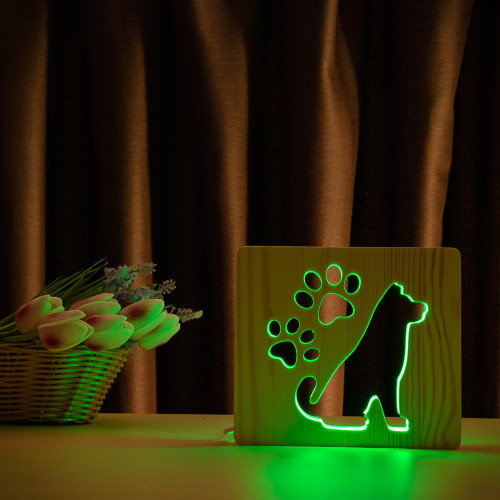 Светильник ночник ArtEco Light из дерева LED "Собака и следы" с пультом и регулировкой цвета, RGB ( 1020379 )