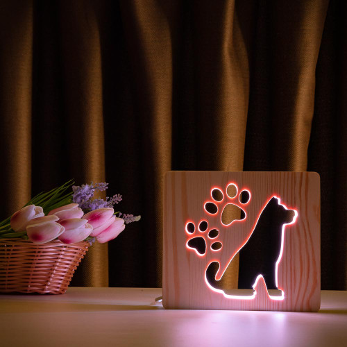 Светильник ночник ArtEco Light из дерева LED "Собака и следы" с пультом и регулировкой цвета, RGB ( 1020379 )