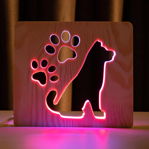 Светильник ночник ArtEco Light из дерева LED "Собака и следы" с пультом и регулировкой цвета, двойной RGB ( 1020380 )