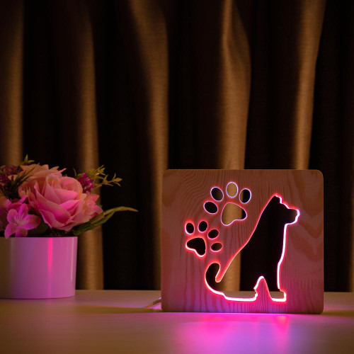 Светильник ночник ArtEco Light из дерева LED "Собака и следы" с пультом и регулировкой цвета, двойной RGB ( 1020380 )