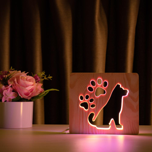 Светильник ночник ArtEco Light из дерева LED "Собака и следы" с пультом и регулировкой цвета, двойной RGB ( 1020380 )
