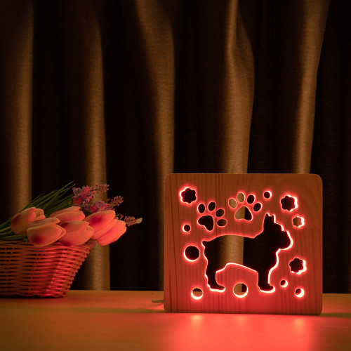 Светильник ночник ArtEco Light из дерева LED "Собака бульдожка" с пультом и регулировкой цвета, RGB ( 1020383 )