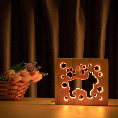 Светильник ночник ArtEco Light из дерева LED "Собака бульдожка" с пультом и регулировкой цвета, RGB ( 1020383 )