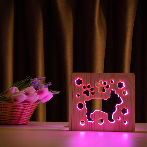 Светильник ночник ArtEco Light из дерева LED "Собака бульдожка" с пультом и регулировкой цвета, RGB ( 1020383 )