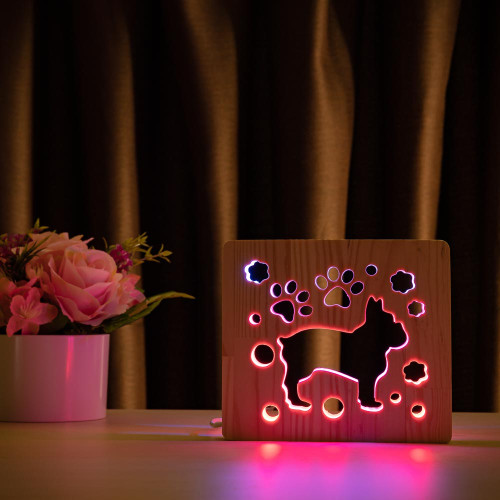 Светильник ночник ArtEco Light из дерева LED "Собака бульдожка" с пультом и регулировкой цвета, двойной RGB ( 1020384 )
