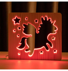 Світильник нічник ArtEco Light з дерева LED "Чарівний єдиноріг" з пультом та регулюванням кольору, RGB