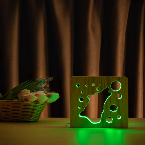 Світильник нічник ArtEco Light з дерева LED "Вовк та місяць" з пультом та регулюванням кольору, RGB ( 1020407 )