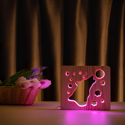 Світильник нічник ArtEco Light з дерева LED "Вовк та місяць" з пультом та регулюванням кольору, RGB ( 1020407 )