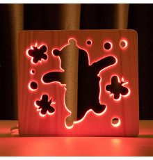 Світильник нічник ArtEco Light з дерева LED "Веселий ведмедик" з пультом та регулюванням кольору, RGB