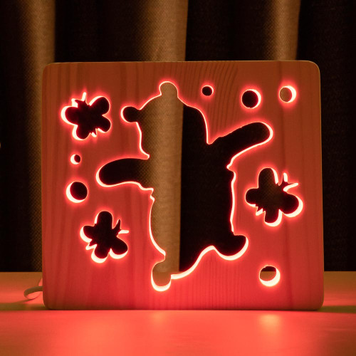 Светильник ночник ArtEco Light из дерева LED "Веселый медвеженок" с пультом и регулировкой цвета, RGB ( 1020411 )