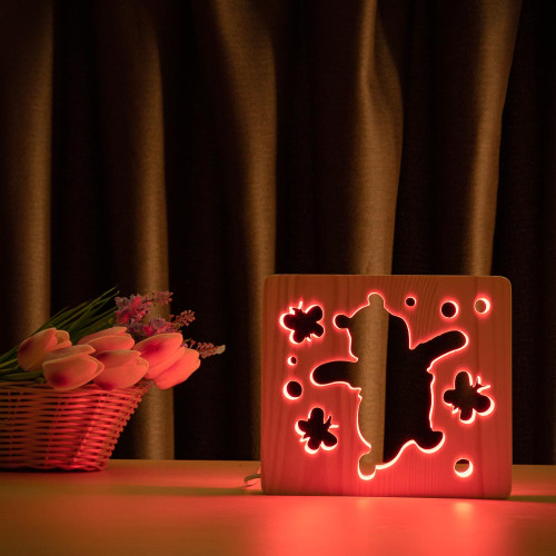 Светильник ночник ArtEco Light из дерева LED "Веселый медвеженок" с пультом и регулировкой цвета, RGB ( 1020411 )