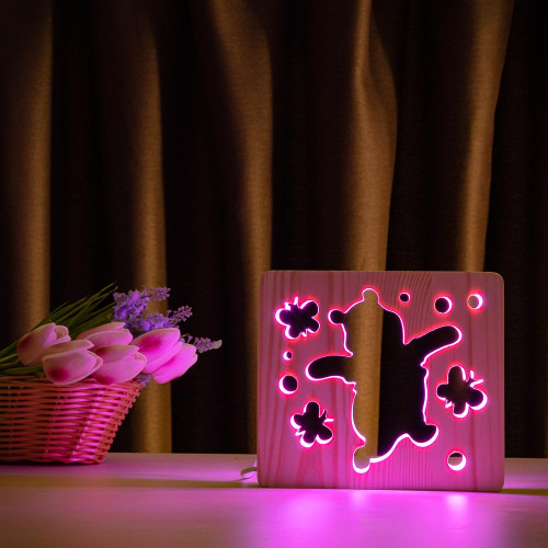 Светильник ночник ArtEco Light из дерева LED "Веселый медвеженок" с пультом и регулировкой цвета, RGB ( 1020411 )