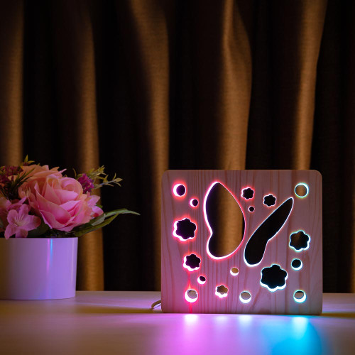 Светильник ночник ArtEco Light из дерева LED "Бабочка" с пультом и регулировкой цвета, двойной RGB ( 1020416 )