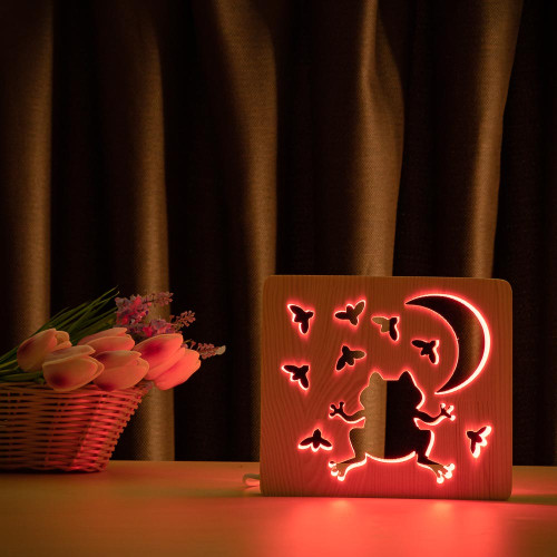 Светильник ночник ArtEco Light из дерева LED "Лягушка и сверчки" с пультом и регулировкой цвета, RGB ( 1020419 )