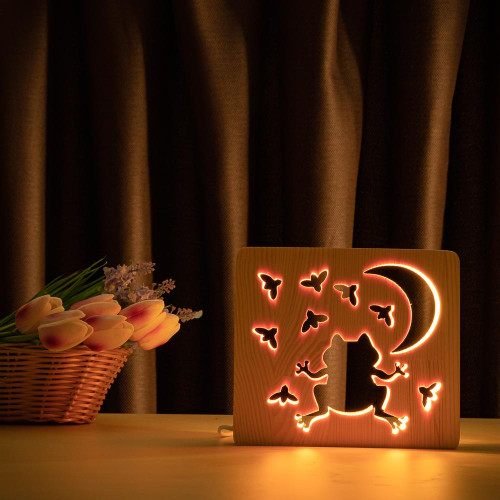 Светильник ночник ArtEco Light из дерева LED "Лягушка и сверчки" с пультом и регулировкой цвета, RGB ( 1020419 )