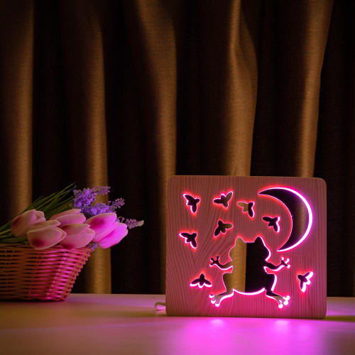Светильник ночник ArtEco Light из дерева LED "Лягушка и сверчки" с пультом и регулировкой цвета, RGB ( 1020419 )