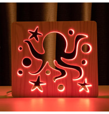 Світильник нічник ArtEco Light з дерева LED "Морський восьминіг" з пультом та регулюванням кольору, RGB