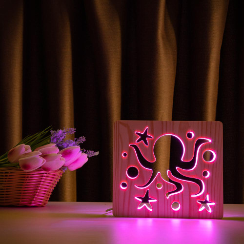 Светильник ночник ArtEco Light из дерева LED "Морской осьминог" с пультом и регулировкой цвета, RGB ( 1020427 )