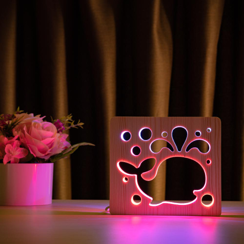 Светильник ночник ArtEco Light из дерева LED "Кит" с пультом и регулировкой цвета, двойной RGB ( 1020436 )