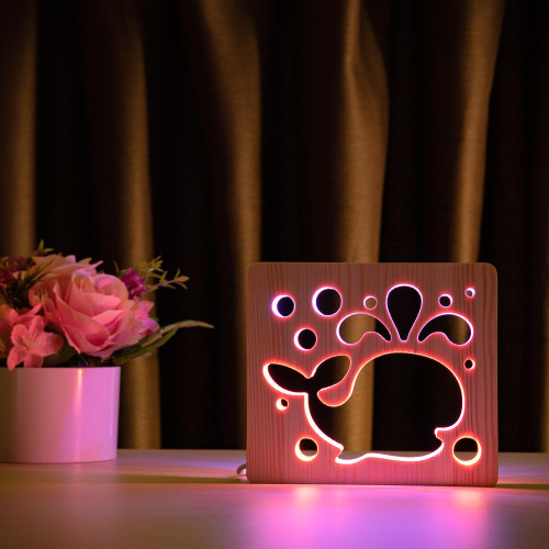 Светильник ночник ArtEco Light из дерева LED "Кит" с пультом и регулировкой цвета, двойной RGB ( 1020436 )