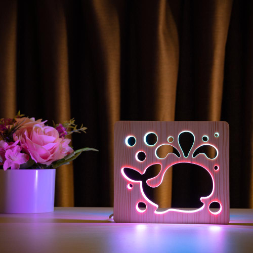 Светильник ночник ArtEco Light из дерева LED "Кит" с пультом и регулировкой цвета, двойной RGB ( 1020436 )