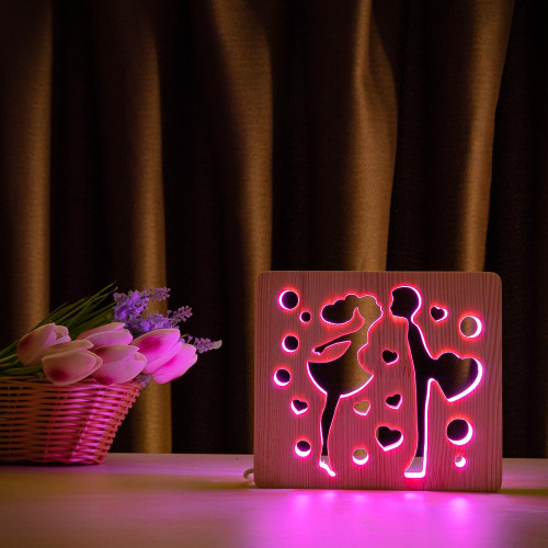 Светильник ночник ArtEco Light из дерева LED "Влюбленная пара" с пультом и регулировкой цвета, RGB ( 1020447 )