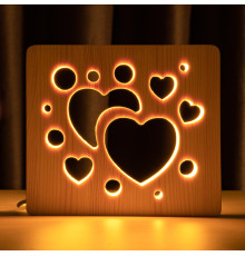 Світильник нічник ArtEco Light з дерева LED "Сердечка" з пультом та регулюванням світла, колір теплий білий